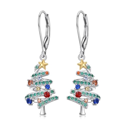 DAOCHONG Weihnachtsbaum Anhänger Ohrringe 925 Sterlingsilber Hebelverschluss Ohrschmuck Weihnachtsgeschenke für Frauen von DAOCHONG