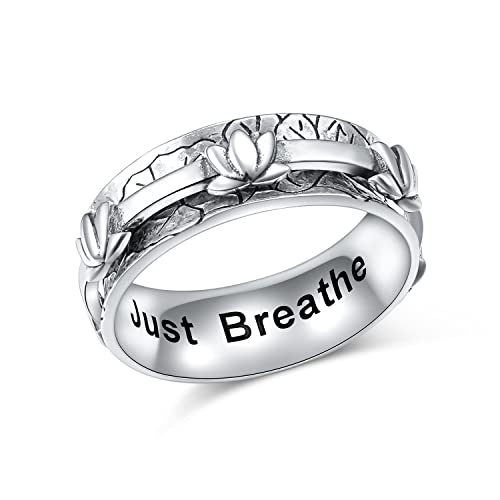 Lotus-Angstlinderungs-Spinnerringe. Just Breathe Yoga-Blumen-Zappelring. Breites Band. Oxidierter ADHS-Stresslinderungsring für Frauen(54.4) von DAOCHONG