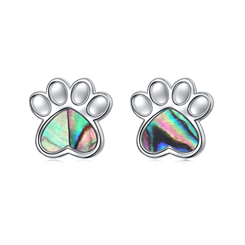 S925 Sterling Silber Schmuck Welpe Hund Katze Haustier Pfotenabdruck Abalone Muschel Ohrstecker Geschenke für Frauen, Sterling Silber von DAOCHONG