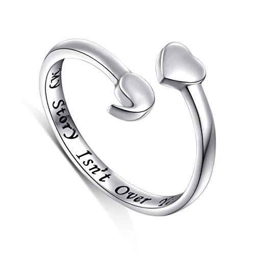 S925 Sterling Silber Semikolon offener Ring Inspirational Awareness verstellbarer Ring mit meiner Geschichte ist noch nicht vorbei, 57.0 von DAOCHONG
