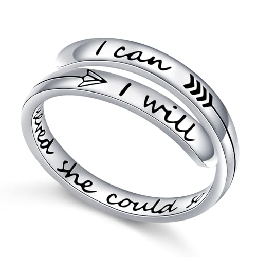 Verstellbare inspirierende Ringe aus 925er Sterlingsilber, stapelbar, spiralförmig gedreht, Statement-Band, ermutigendes Geschenk für Frauen und Männer (She believed she could so she did,I can I will) von DAOCHONG