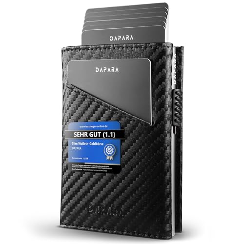 DAPARA Geldbörse Herren | Slim Wallet Herren mit Münzfach & RFID-Schutz | Portmonee Männer | Kartenetui für 12 Karten | Smart Wallet for Men | Karten Geldbeutel | Portemonnaie | Carbon Silver von DAPARA