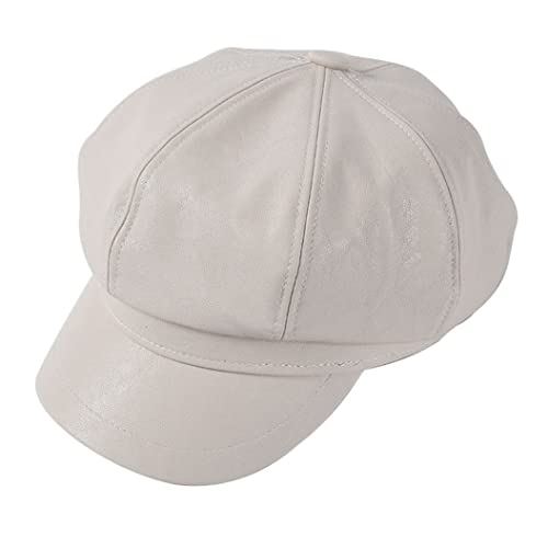 DAPERCI Ballonmütze aus PU-Leder, Vintage-Schirmhut for Damen, Herren, Retro-Berets, Damen-Eimerhut Modische Hüte (Color : White, Size : One Size) von DAPERCI