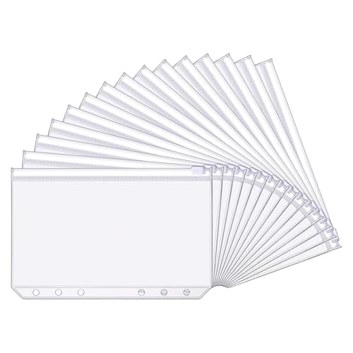 15 Stück A6 Binder Taschen, PVC 6-Loch Reißverschluss Ordner, Wasserdicht Kunststoff Bindertaschen, Transparent Geld Budget Umschläge für Notebook-Planer, Einlegeseiten Loseblattbeutel, Foto von DAQIEPIN