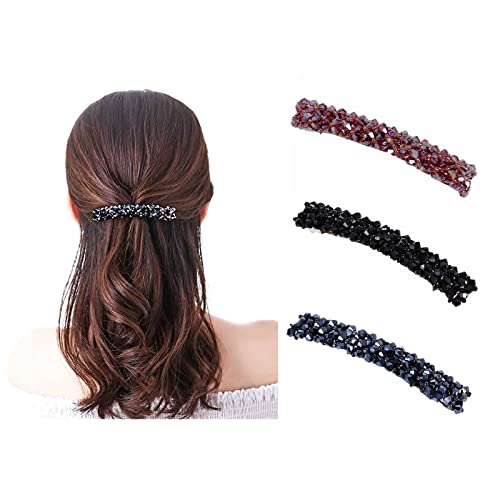 3 Stück Haarspangen Damen Kristallen Haarspangen Mädchen für Dünnes Haar Dickes Haar Rechteckig Französische Automatische Haarspangen Haarnadel Blume Große Haarclips Frauen Haarschmuck von DAQIEPIN