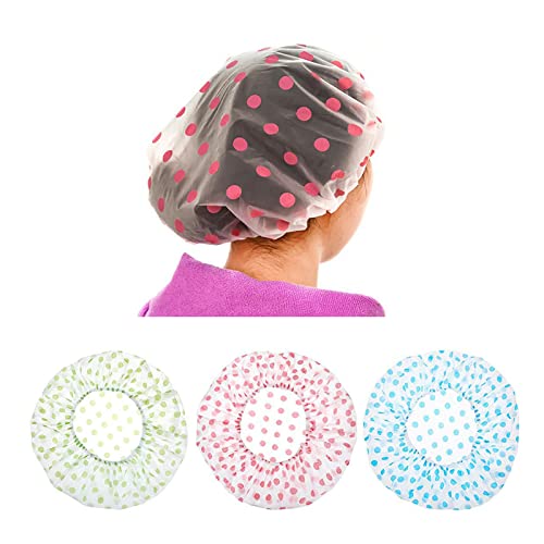 3 Stücke Elastische Duschhaube Wiederverwendbare Wasserdichte Duschhauben Kunststoff Duschkappe für Mädchen Frauen Dusche Spa Salon Hauptgebrauch (Blau Gelb Rot) von DAQIEPIN