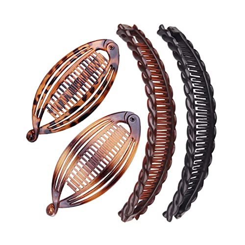 4 Stücke Bananen Haarspangen Klassisch Drahtreifen Kämme Groß Doppelkamm Banane Clip Bananen Fischschwanz Haarspange für Frauen Mädchen von DAQIEPIN