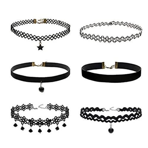 6pcs Choker Halsketten Set Mode Velvet Halskette Gummi Stretch Samt Halsband Tattoo Spitze Kette Schmuck-Sets Damen Halskette Schmuck für Frauen Mädchen von DAQIEPIN