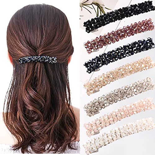 7 Stück Haarspangen Damen Kristallen Haarspangen Mädchen für Dünnes Haar Dickes Haar Rechteckig Französische Automatische Haarspangen Haarnadel Blume Große Haarclips Frauen Haarschmuck von DAQIEPIN