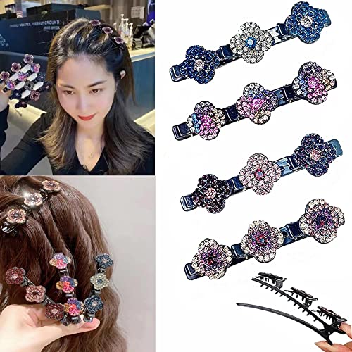 DAQIEPIN Kristallblume Damen Haarspangen mit 4 Stück Vierblättriges Haarnadel Strass Entenschnabel Haarspange Doppelschicht Mädchen Kinder Klein Haarklammer von DAQIEPIN