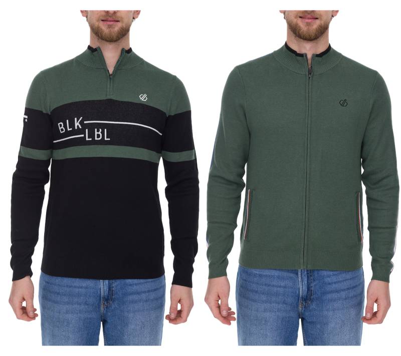 DARE 2b Outgoing II Herren Troyer in Schwarz/Gün oder Dutiful II FullZip Herren Strickjacke in Grün von DARE 2b