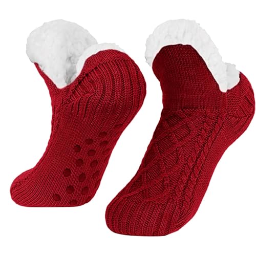 DARENYI Warm Hausschuhe Damen Winter Flauschige Socken Fleece Gefütterte Warme Slipper Kuschelsocken Damen 39-44 (rot) von DARENYI