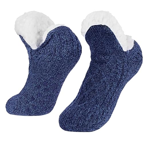 DARENYI Socken Warm Hausschuhe Damen Winter Flauschige Socken Winter Hausschuhe Socken Damen Nicht Gleiten Strick Fleece Gefütterte Warme Slipper Socken Kuschelsocken Damen 39-44 (blau) von DARENYI