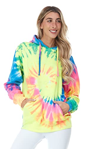 DARESAY Damen Batik-Pullover, Fleece-Sweatshirt, Größen bis 5XL, Neon Rainbow - Hoodie, L von DARESAY