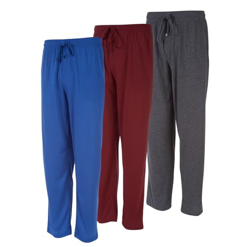 DARESAY Herren-Lounge-Hose, weiche Baumwoll-Jersey-Strick-Loungehose, Herren-Pyjamahose mit 2 tiefen Seitentaschen, 3er-Pack, Königsblau, Burgunderrot, Dunkelgrau, XXL von DARESAY