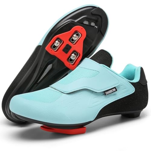 Unisex Fahrradschuhe Kompatibel mit Peloton Indoor Rennrad Reitschuhe für Damen und Herren Vorinstalliert mit Delta Cleats Clip Outdoor Pedal, Hellblau_e, 10.5 Women/8.5 Men von DARIBOM