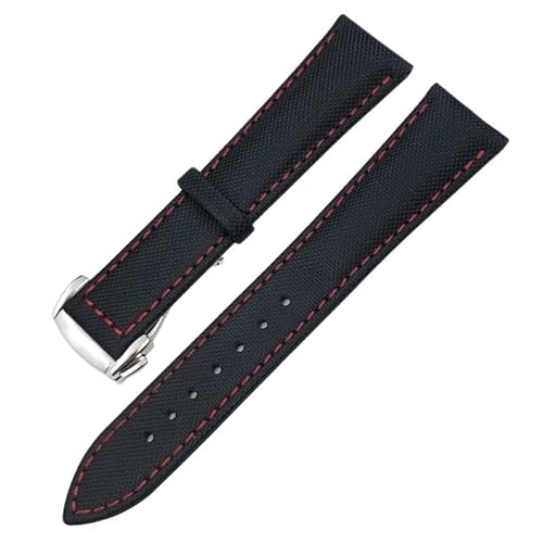 DASEB 19 mm 20 mm 21 mm 22 mm hochdichtes Nylon-Leder-Uhrenarmband, passend für Omega x Uhr Seamaster Speedmaster AT150 De Ville Stoff-Uhrenarmband(Black red Round,22mm) von DASEB