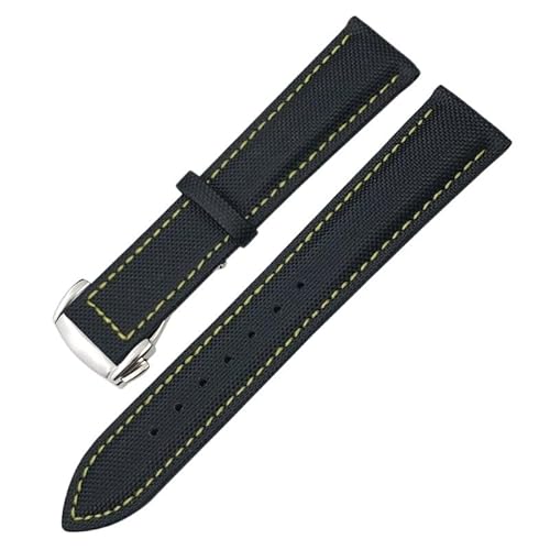 DASEB 19 mm 20 mm 21 mm 22 mm hochdichtes Nylon-Leder-Uhrenarmband, passend für Omega x Uhr Seamaster Speedmaster AT150 De Ville Stoff-Uhrenarmband(Black yellow Round,22mm) von DASEB