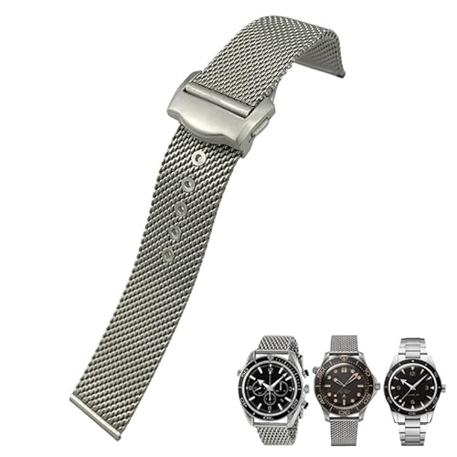 DASEB 19 mm 20 mm Edelstahl-Armband für Omega Seamster Diver 300 Uhr 007 Armbänder aus silbernem Metallgewebe mit Faltschließe von DASEB