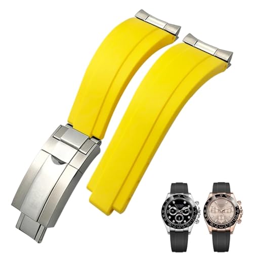 DASEB 20 mm 21 mm Gummi-Armband mit kurzer Schnalle, passend für Rolex Daytona Submariner Role OYSTERFLEX Yacht Master, kleines Handgelenk, Silikonarmband(Yellow-Buckle-Link,21mm) von DASEB