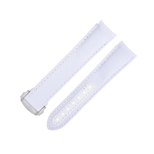 DASEB 20 mm neue weiße hochdichte Nylon-Rindsleder-Uhrenarmbänder passend für Omega-Armband für AT150 Seamaster 300 Planet Ocean De Ville Speedmaster Uhrenarmband mit gebogenem Ende(White 2) von DASEB