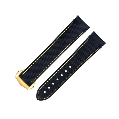 DASEB 20 mm schwarze gelbe Linie hochdichtes Nylon-Rindsleder-Uhrenarmband für Omega AT150 Seamaster 300 Planet Ocean De Ville Speedmaster Uhrenarmband mit gebogenem Ende(Blue 9) von DASEB