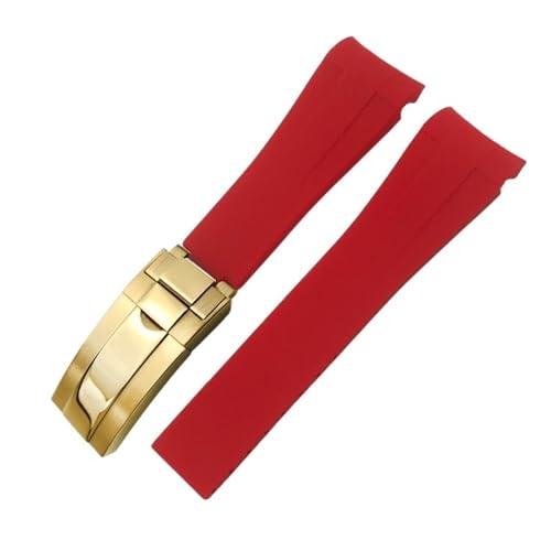 DASEB 20mm 21mm 22mm Gummi-Armband passend für Rolex Submariner GMT Master Daytona Silikonarmband schwarzes Uhrenarmband(Red golden,20mm) von DASEB