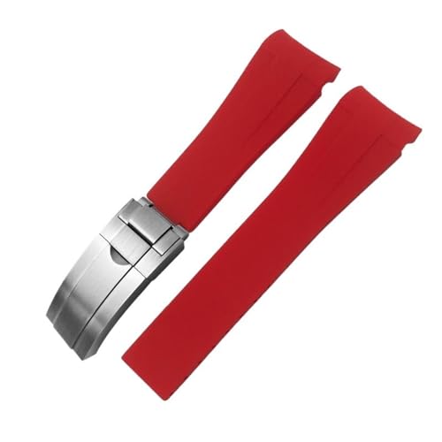 DASEB 20mm 21mm 22mm Gummi-Armband passend für Rolex Submariner GMT Master Daytona Silikonarmband schwarzes Uhrenarmband(Red matte silver,22mm) von DASEB