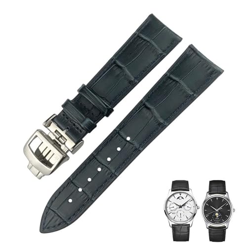 DASEB 20mm 21mm 22mm Schwarz Braun Blau Echtleder Armband Passend für Iwc Jaeger LeCoultre MASTER Rindsleder Uhrenarmband Zubehör(Blue Silver,20mm) von DASEB