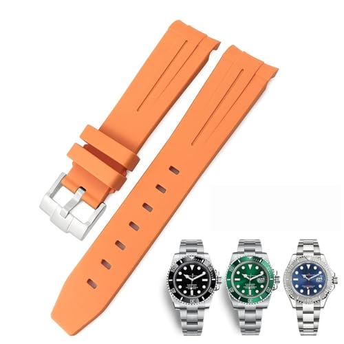 DASEB 20mm 21mm 22mm gebogenes Ende Gummi-Silikon-Armband für Rolex Submariner Daytona wasserdichtes Uhrenarmband(Orange Orange line,22mm) von DASEB