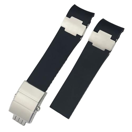 DASEB 22 mm Silikon-Gummi-Uhrenarmbänder, für Ulysse Nardin Diver Silber Roségold Faltschließe Schwarz Blau Uhrenarmband(Black Plain-01) von DASEB