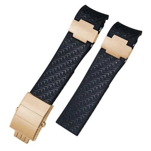 DASEB 22 mm Silikon-Gummi-Uhrenarmbänder, für Ulysse Nardin Diver Silber Roségold Faltschließe Schwarz Blau Uhrenarmband(Black Textured-03) von DASEB