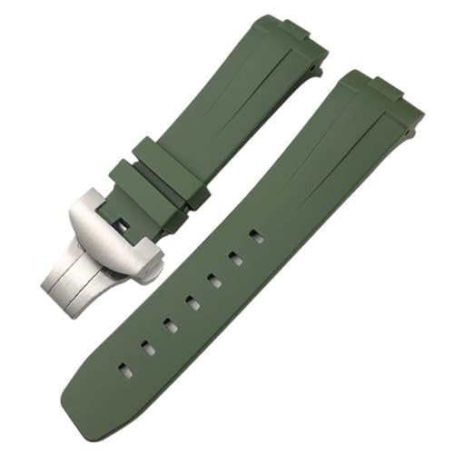 DASEB 24 mm gebogenes Ende, Naturkautschuk-Armband für Panerai LUMINOR SUBMERSIBLE PAM, wasserdichtes Silikon-Uhrenarmband mit Schmetterlingsschnalle(Green Butterfly) von DASEB