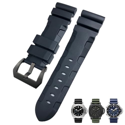 DASEB 24mm 26mm Natur Gummi Armband Fit für Panerai PAM Silikon Rot Blau Uhr Armband Wasserdichte Armbänder Werkzeuge(Black black,24mm) von DASEB