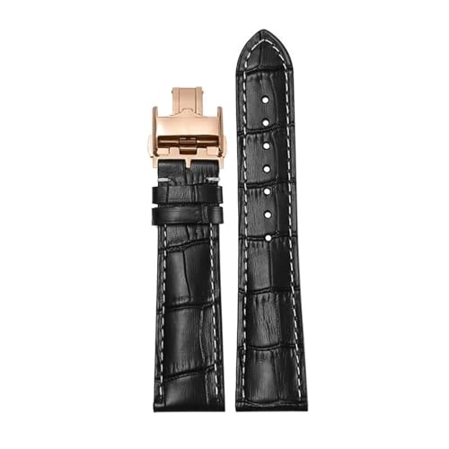 DASEB Armband geeignet für Longines Famous Craftsman Moon Phase Comcast Wunderschöne Echtleder-Schmetterlingsschnalle Original-Uhrenverbot(Black Rose Gold Butt,21mm) von DASEB