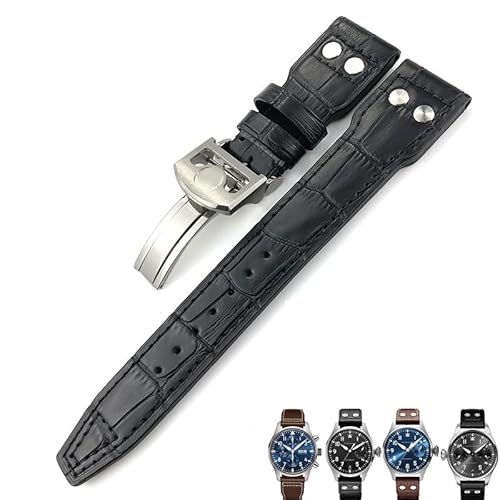 DASEB Echtes Leder Kalbsleder Armband 21mm 22mm Geeignet für IWC Big PILOT IW5009 IW5103 Drahtnagel Uhrenarmband(Bamboo black round,22mm) von DASEB