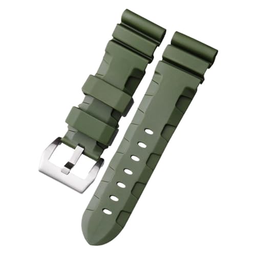 DASEB Ersetzen Sie das Silikon-Armband, für Panerai Uhrenarmband, 24 mm, 26 mm, Gummi-Armband, Sport, wasserdicht, Handgelenkgürtel(Green-silver,26mm) von DASEB
