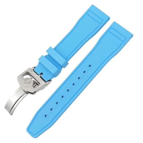 DASEB FKM Naturkautschuk-Armband, 20 mm, 21 mm, 22 mm, für IWC Big Pilot's Watches IW3881 IW3777, grün, gelb, bunt, weiches Fluorkautschuk-Armband(Light Blue Earth,20mm) von DASEB
