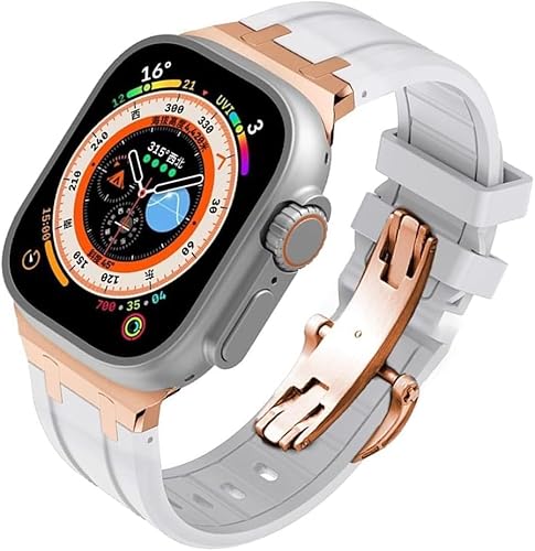 DASEB Fluorkautschuk-Ersatz-Uhrenarmband-Mod-Kit, für Apple Watch 45 mm, 44 mm Ultra 49 mm Bänder Damen, Ap Herren-Uhrenarmbänder aus Gummi, Edelstahl, Butterfly-Verschluss für 41 mm, 40 mm(L,44MM) von DASEB