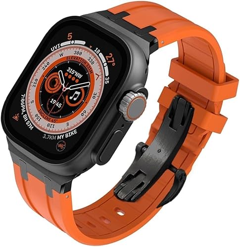 DASEB Fluorkautschuk-Ersatz-Uhrenarmband-Mod-Kit, für Apple Watch 45 mm, 44 mm Ultra 49 mm Bänder Damen, Ap Herren-Uhrenarmbänder aus Gummi, Edelstahl, Butterfly-Verschluss für 41 mm, 40 mm(F,42MM) von DASEB