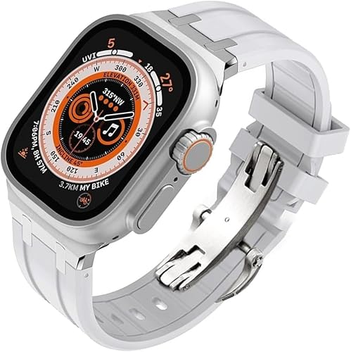 DASEB Fluorkautschuk-Ersatz-Uhrenarmband-Mod-Kit, für Apple Watch 45 mm, 44 mm Ultra 49 mm Bänder Damen, Ap Herren-Uhrenarmbänder aus Gummi, Edelstahl, Butterfly-Verschluss für 41 mm, 40 mm(O,45MM) DASEB Fluorkautschuk-Ersatz-Uhrenarmband-Mod-Kit, für Apple Watch 45 mm, 44 mm Ultra 49 mm Bänder Damen, Ap Herren-Uhrenarmbänder aus Gummi, Edelstahl, Butterfly-Verschluss für 41 mm, 40 mm(O,45MM) von DASEB