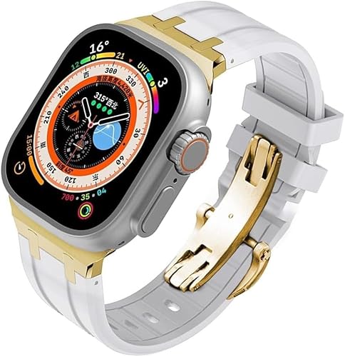 DASEB Fluorkautschuk-Ersatz-Uhrenarmband-Mod-Kit, für Apple Watch 45 mm, 44 mm Ultra 49 mm Bänder Damen, Ap Herren-Uhrenarmbänder aus Gummi, Edelstahl, Butterfly-Verschluss für 41 mm, 40 mm(K,42MM) von DASEB