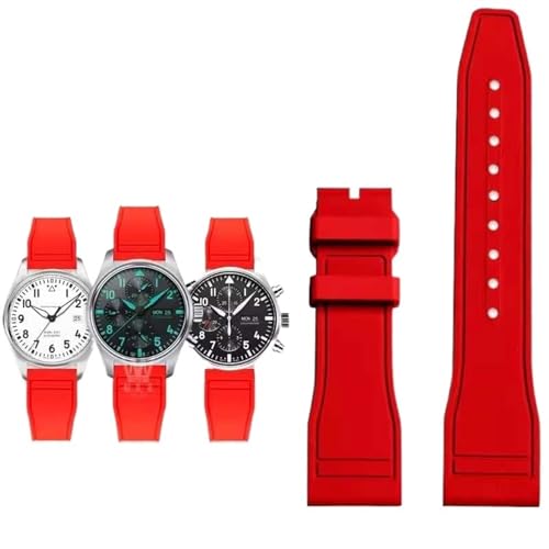 DASEB Für IWC Fluorkautschuk Uhrenarmband Schnellverschluss Pilot AMG Petronas F1 Team Wasserdichtes Sportarmband Armband 20mm 21mm 22mm(Red-no clasp,21mm) von DASEB