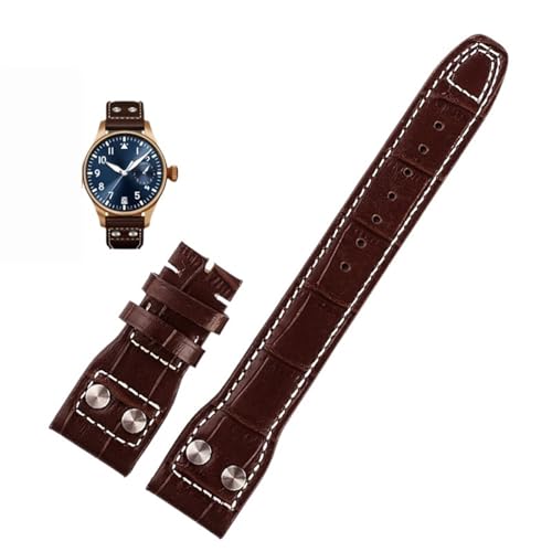 DASEB Für IWC PILOT Mark Rindslederarmband 21mm 22mm 20mm Echtleder Uhrenarmband Bambusmaserung Nieten Dunkelbraun Schwarz Uhrenarmband Zubehör(B Brown no clasp,22mm) von DASEB