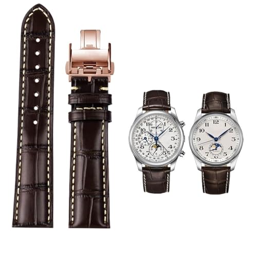 DASEB Für Masters Collection L3 L4 L2.628/L2.673 Uhrenarmband Rindsleder Schmetterlingsschnalle Armband 19 20 21 mm Armband(Brown RG Folding,20mm) von DASEB