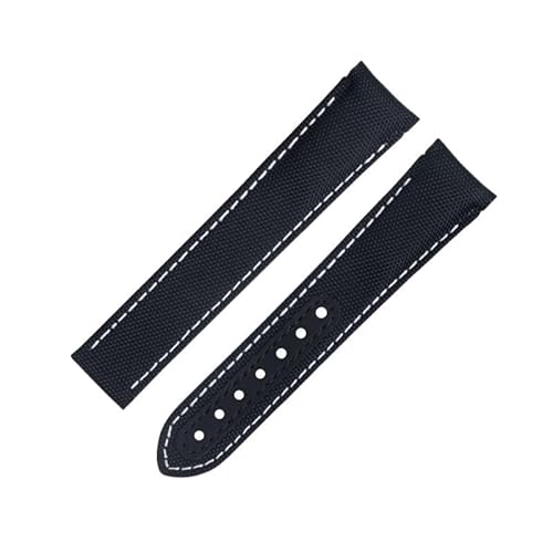 DASEB Für Omega-Armband AT150 Seamaster 300 Planet Ocean De Ville Speedmaster Uhrenarmband mit gebogenem Ende, 20 mm, schwarz-weiße Linie, hochdichtes Nylon-Rindsleder-Uhrenarmband(Blue) von DASEB