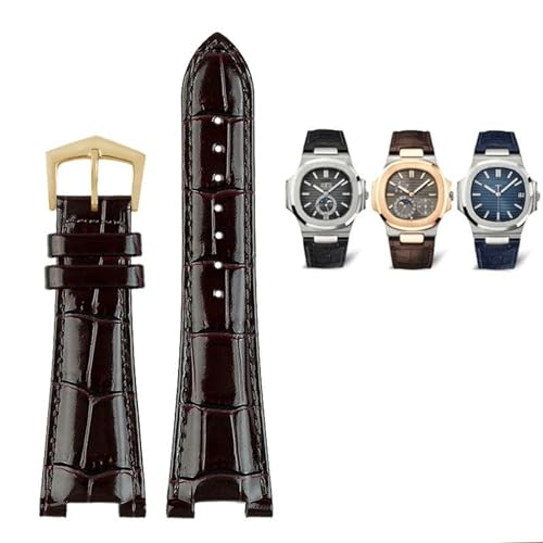 DASEB Für Patek Philippe Echtleder-Uhrengürtel 5711 5712g Nautilus-Uhrenarmband, spezielle Schnittstelle, 25 mm x 13 mm, Herren-Uhrenarmbänder(A-brwon gold) von DASEB