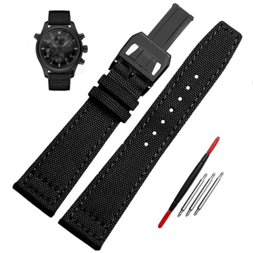 DASEB Hochdichtes Nylon-Armband für IWC IW377724 IW371614 Uhrenarmband 20 mm 21 mm 22 mm Armband Schwarz Armygreen Blue Canvas Handgelenkgürtel(Black black buckle,21mm) von DASEB