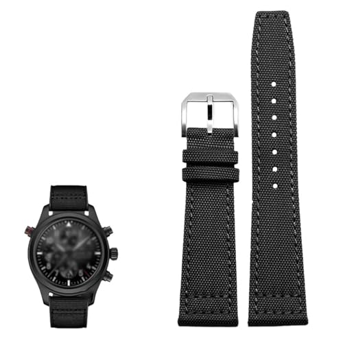 DASEB Hochdichtes Nylon-Armband für IWC IW377724 IW371614 Uhrenarmband 20 mm 21 mm 22 mm Armband Schwarz Armygreen Blue Canvas Handgelenkgürtel(Black pin silver,20mm) von DASEB
