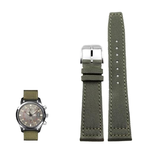 DASEB Hochdichtes Nylon-Armband für IWC IW377724 IW371614 Uhrenarmband 20 mm 21 mm 22 mm Armband Schwarz Armygreen Blue Canvas Handgelenkgürtel(Green pin silver,22mm) von DASEB